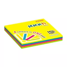   STICK N Öntapadó jegyzettömb, 76x76 mm, 100 lap, STICK N "Magic Pad" neon színek