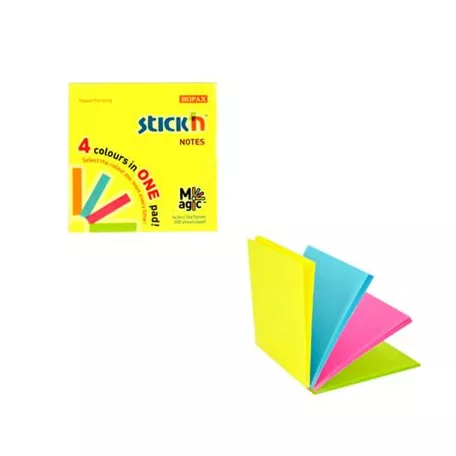 STICK N Öntapadó jegyzettömb, 76x76 mm, 100 lap, STICK N "Magic Pad" neon színek