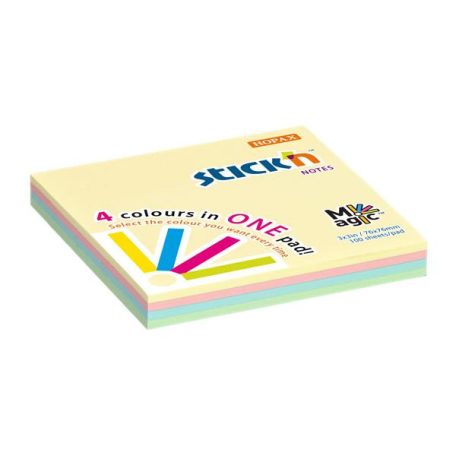 STICK N Öntapadó jegyzettömb, 76x76 mm, 100 lap, STICK N "Magic Pad" pasztell színek