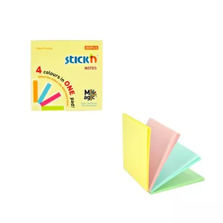 STICK N Öntapadó jegyzettömb, 76x76 mm, 100 lap, STICK N "Magic Pad" pasztell színek