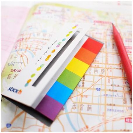 STICK N Jelölőcímke, papír, 7x30 lap, 45x15 mm, STICK N, szivárvány színek