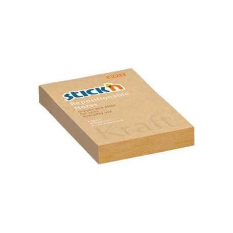 STICK N Öntapadó jegyzettömb, 76x51 mm, 100 lap, STICK N "Kraft Notes", barna