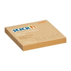   STICK N Öntapadó jegyzettömb, 76x76 mm, 100 lap, STICK N "Kraft Notes", barna