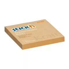   STICK N Öntapadó jegyzettömb, 76x76 mm, 100 lap, STICK N "Kraft Notes", barna