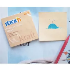   STICK N Öntapadó jegyzettömb, 76x76 mm, 100 lap, STICK N "Kraft Notes", barna