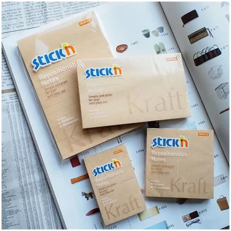 STICK N Öntapadó jegyzettömb, 76x76 mm, 100 lap, STICK N "Kraft Notes", barna