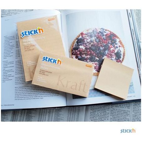 STICK N Öntapadó jegyzettömb, 76x127 mm, 100 lap, STICK N "Kraft Notes", barna