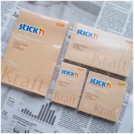 STICK N Öntapadó jegyzettömb, 76x127 mm, 100 lap, STICK N "Kraft Notes", barna