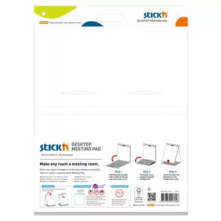 STICK N Asztali flipchart tömb, öntapadó, 584x508 mm, 20 lap, STICK N, fehér