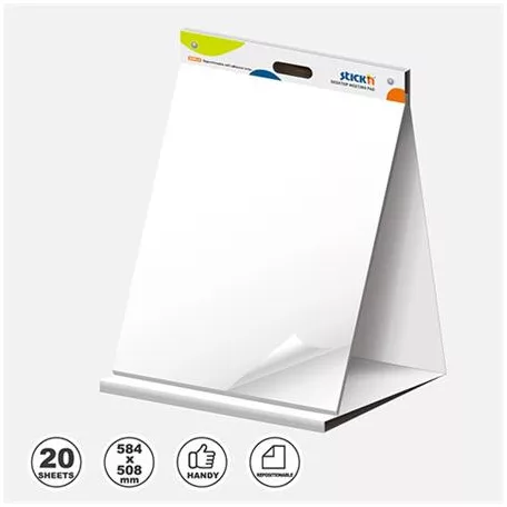 STICK N Asztali flipchart tömb, öntapadó, 584x508 mm, 20 lap, STICK N, fehér