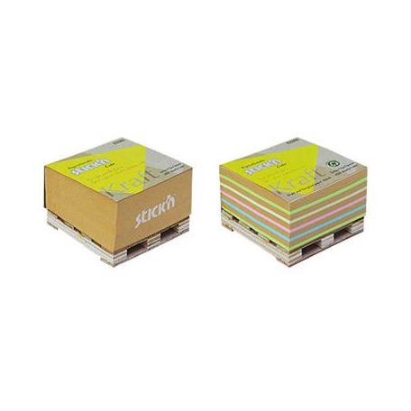 STICK N Öntapadó jegyzettömb, 76x76 mm, 400 lap, mini raklap, STICK N "Kraft Cube", barna