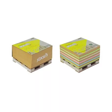 STICK N Öntapadó jegyzettömb, 76x76 mm, 400 lap, mini raklap, STICK N "Kraft Cube", barna