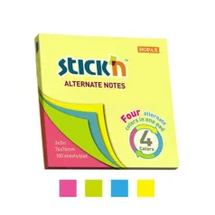   STICK N Öntapadó jegyzettömb, 76x76 mm, 100 lap, STICK N, neon színek