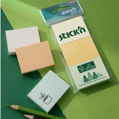   STICK N Öntapadó jegyzettömb, 38x51 mm, 3x100 lap, STICK N, pasztell színek