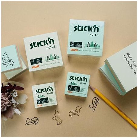 STICK N Öntapadó kockatömb, 76x76mm, 400 lap, STICK N, erdő színei pasztell mix