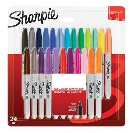 SHARPIE Alkoholos marker készlet, 1 mm, kúpos, SHARPIE "Fine Point", 24 különböző szín