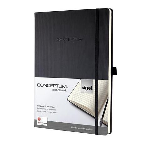 SIGEL Jegyzetfüzet, exkluzív, A4, kockás, 97 lap, keményfedeles, SIGEL "Conceptum", fekete