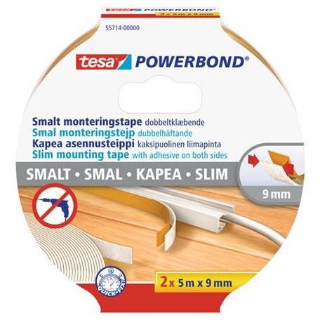 TESA Szerelőszalag, keskeny, 2 x 9 mm x 5 m, TESA, "Powerbond"