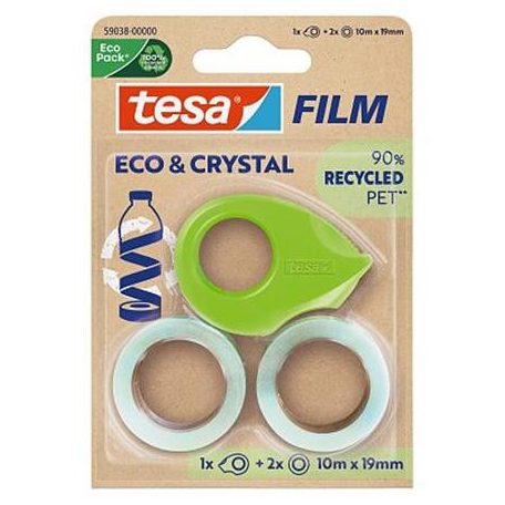 TESA Ragasztószalag adagolóval, 2 db 19 mm x 10 m, TESA "Eco&Crystal", átlátszó