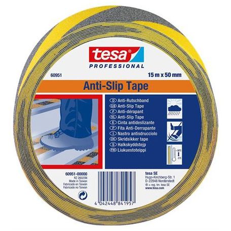 TESA Csúszásgátló szalag, 50 mm x 15 m, TESA "Anti-Slip", fekete-sárga