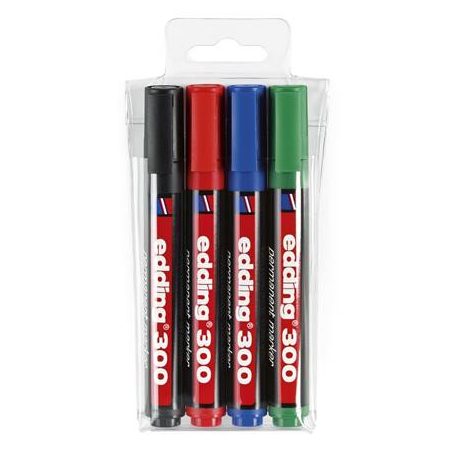 EDDING Alkoholos marker készlet, 1,5-3 mm, kúpos, EDDING "300", 4 különböző szín