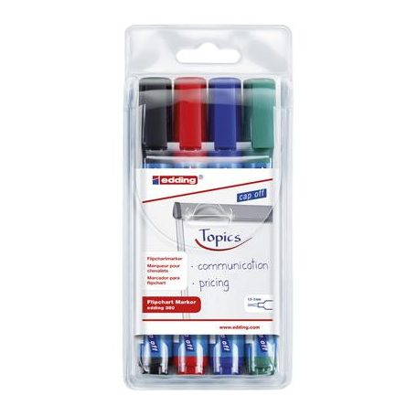 EDDING Flipchart marker készlet, 1,5-3 mm, kúpos, EDDING "380", 4 különböző szín