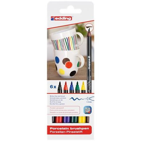 EDDING Ecsetirón készlet, porcelánra, EDDING "4200 Family color", 6 különböző szín