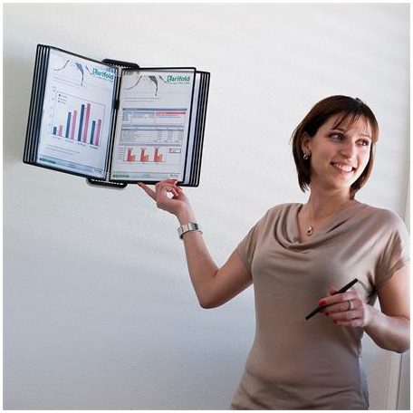 DJOIS Bemutatótábla tartó, fali, A4, 10 db bemutatótáblával, DJOIS "Veo", ezüst-fekete