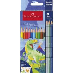   FABER-CASTELL Színes ceruza készlet, hatszögletű, FABER-CASTELL"Dinoszaurusz" 10+3 különböző szín