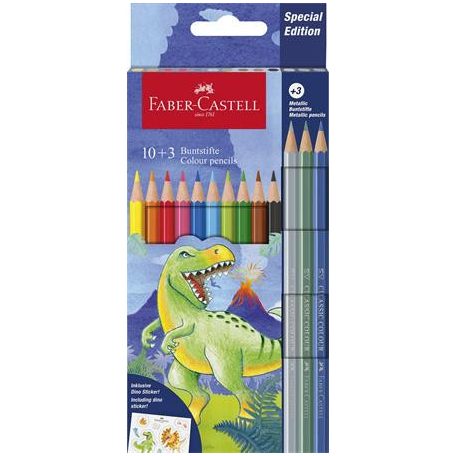 FABER-CASTELL Színes ceruza készlet, hatszögletű, FABER-CASTELL"Dinoszaurusz" 10+3 különböző szín