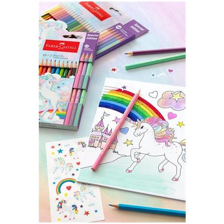 FABER-CASTELL Színes ceruza készlet, hatszögletű, FABER-CASTELL"Unikornis" 10+3 különböző szín