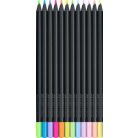 FABER-CASTELL Színes ceruza készlet, háromszögletű, FABER-CASTELL "Black Edition",  6-6 különböző neon és pasztell szín