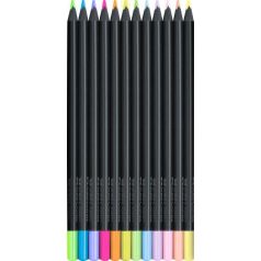   FABER-CASTELL Színes ceruza készlet, háromszögletű, FABER-CASTELL "Black Edition",  6-6 különböző neon és pasztell szín