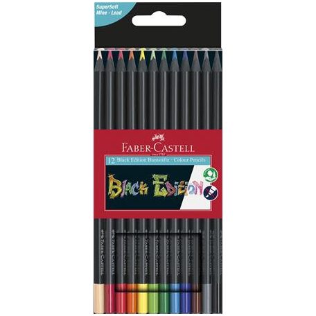 FABER-CASTELL Színes ceruza készlet, háromszögletű, FABER-CASTELL "Black Edition",  12 különböző szín