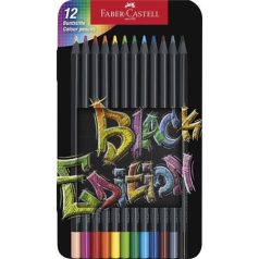   FABER-CASTELL Színes ceruza készlet, háromszögletű, fémdobozban, FABER-CASTELL "Black Edition",  12 különböző szín