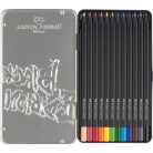 FABER-CASTELL Színes ceruza készlet, háromszögletű, fémdobozban, FABER-CASTELL "Black Edition",  12 különböző szín