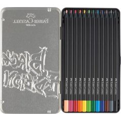   FABER-CASTELL Színes ceruza készlet, háromszögletű, fémdobozban, FABER-CASTELL "Black Edition",  12 különböző szín