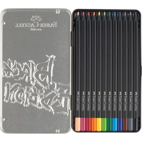 FABER-CASTELL Színes ceruza készlet, háromszögletű, fémdobozban, FABER-CASTELL "Black Edition",  12 különböző szín