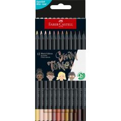   FABER-CASTELL Színes ceruza készlet, háromszögletű, FABER-CASTELL "Black Edition",  12 különböző bőrszín