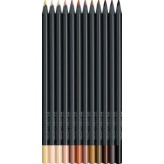   FABER-CASTELL Színes ceruza készlet, háromszögletű, FABER-CASTELL "Black Edition",  12 különböző bőrszín