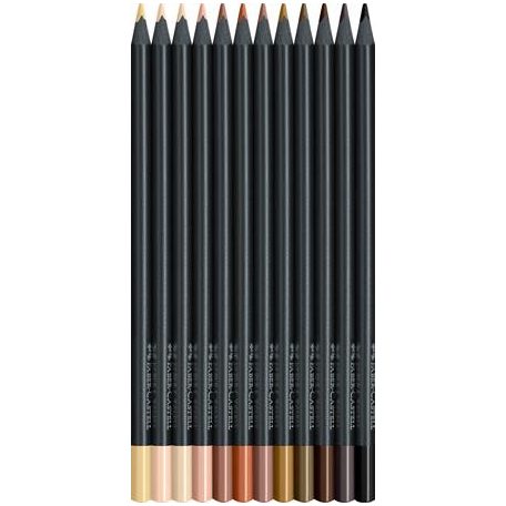 FABER-CASTELL Színes ceruza készlet, háromszögletű, FABER-CASTELL "Black Edition",  12 különböző bőrszín