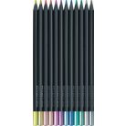 FABER-CASTELL Színes ceruza készlet, háromszögletű, FABER-CASTELL "Black Edition",  12 különböző metál szín