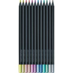   FABER-CASTELL Színes ceruza készlet, háromszögletű, FABER-CASTELL "Black Edition",  12 különböző metál szín