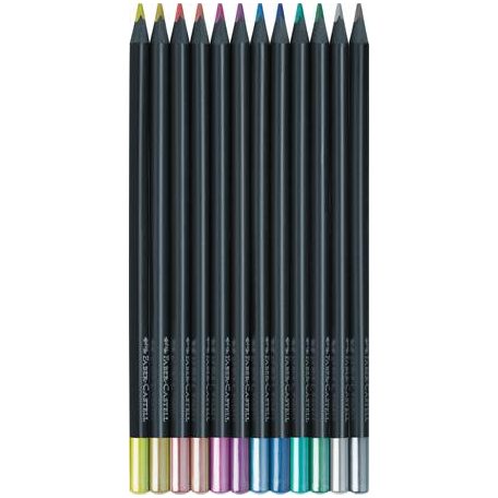 FABER-CASTELL Színes ceruza készlet, háromszögletű, FABER-CASTELL "Black Edition",  12 különböző metál szín