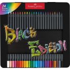 FABER-CASTELL Színes ceruza készlet, háromszögletű, fémdobozban, FABER-CASTELL "Black Edition",  24 különböző szín