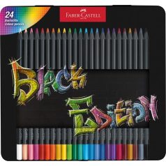   FABER-CASTELL Színes ceruza készlet, háromszögletű, fémdobozban, FABER-CASTELL "Black Edition",  24 különböző szín