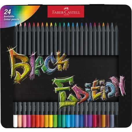 FABER-CASTELL Színes ceruza készlet, háromszögletű, fémdobozban, FABER-CASTELL "Black Edition",  24 különböző szín