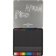   FABER-CASTELL Színes ceruza készlet, háromszögletű, fémdobozban, FABER-CASTELL "Black Edition",  24 különböző szín