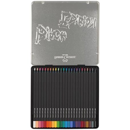 FABER-CASTELL Színes ceruza készlet, háromszögletű, fémdobozban, FABER-CASTELL "Black Edition",  24 különböző szín