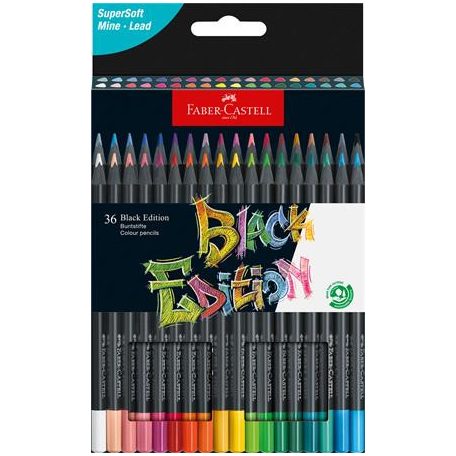 FABER-CASTELL Színes ceruza készlet, háromszögletű, FABER-CASTELL "Black Edition",  36 különböző szín